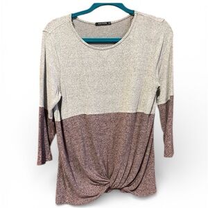 Pink Clover Heathered Gray and Mauve Twist Knot Top